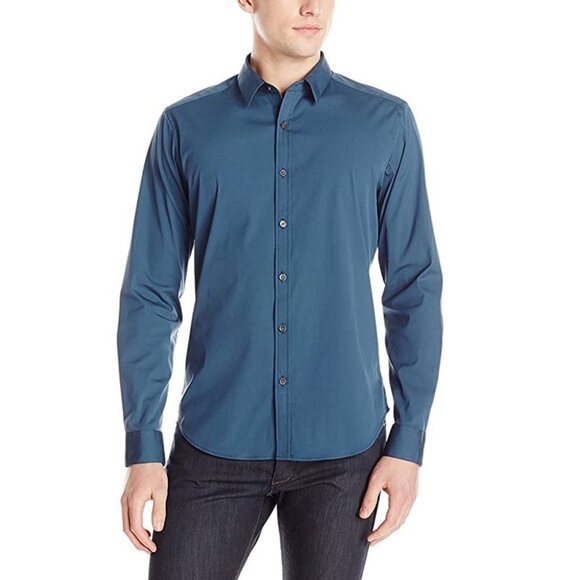 Theory Zack Ps Ostend Blue Button Up Dress Shirt Size Medium Stretch Long Sleeve - Picture 1 of 10